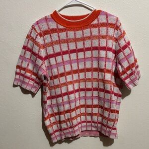 Ann Taylor Pink and Orange Checkered Sweater